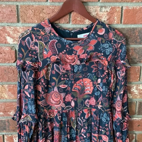 Loft Blue Coral Hydrangea Floral Ruffle Long Sleeve Dress - Picture 5 of 12